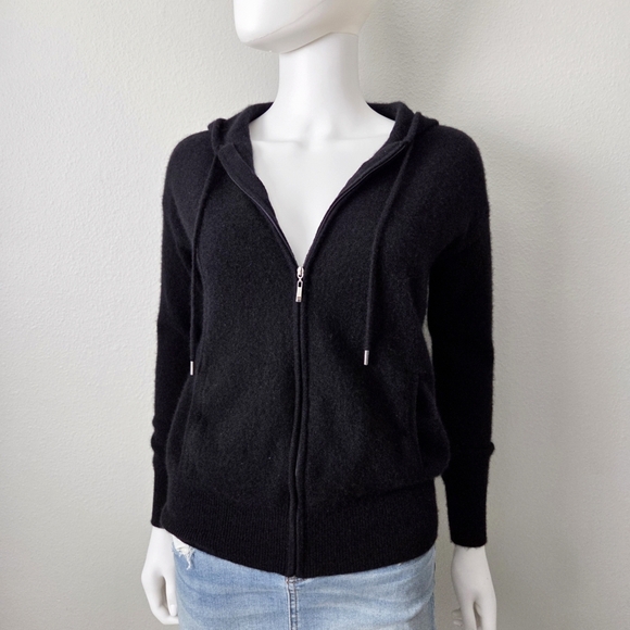 Cashmere Luxury Full Zip Black Hoodie By Charter Club, Pockets, Size Small - Picture 2 of 16